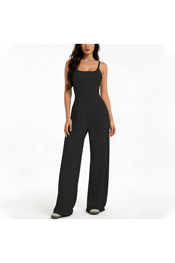 Women's Plus Size Jumpsuits Rompers Strappy Backless High Waist Jumpsuit Womens Casual Solid Overszied Loose Comfy One Piece Sleeveless Long Wide Leg Pant
