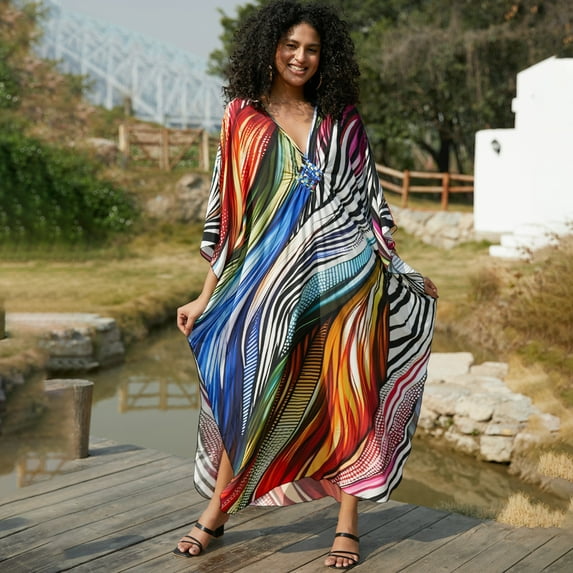 Women's Plus Size Kaftan Dress – Plus Size Maxi Dress Moo Moos Beach Cover Up,Bathing Suit Cover-Up Loungewear