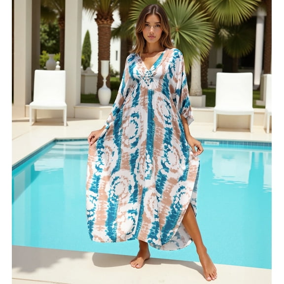 Women's Plus Size Kaftan Dress – Plus Size Maxi Dress Moo Moos Beach Cover Up,Bathing Suit Cover-Up Loungewear