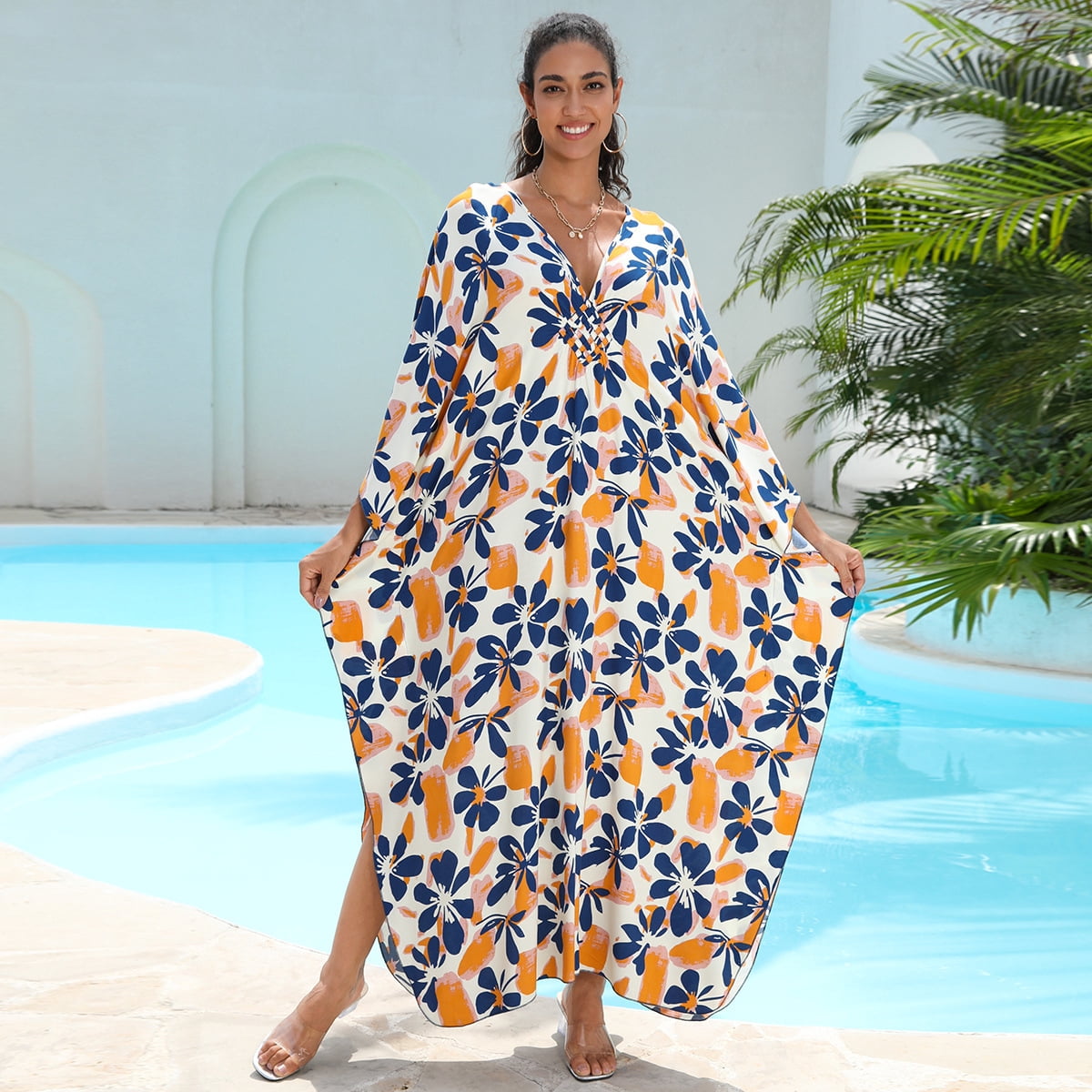 NOBRAND Women's Plus Size Kaftan Dress Plus Size Maxi Dress Moo Moos Beach Cover Up,Bathing Suit Cover-Up Loungewear, Size: One Size