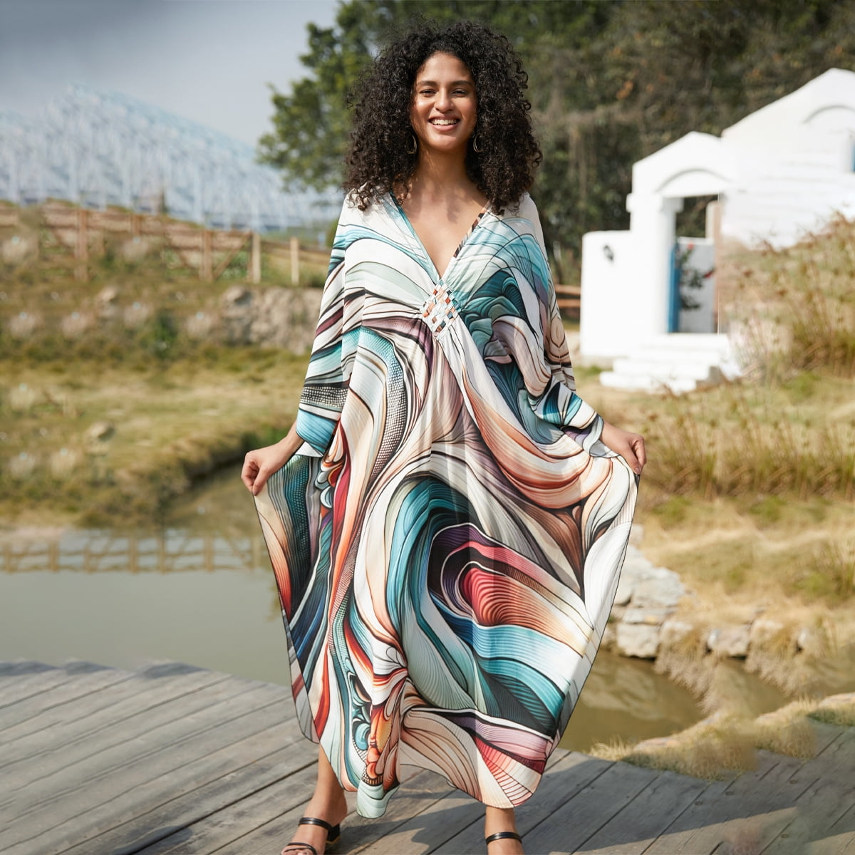 Women's Plus Size Kaftan Dress – Plus Size Maxi Dress Moo Moos Beach Cover Up,Bathing Suit Cover-Up Loungewear