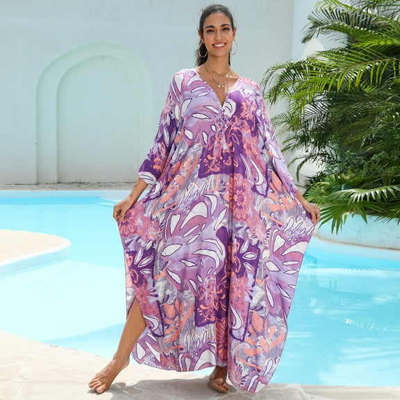 Women's Plus Size Kaftan Dress – Plus Size Maxi Dress Moo Moos Beach Cover Up,Bathing Suit Cover-Up Loungewear