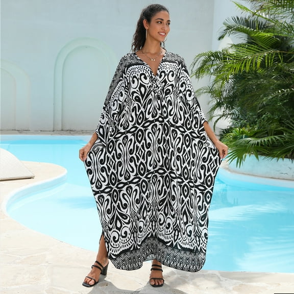 Women's Plus Size Kaftan Dress – Plus Size Maxi Dress Moo Moos Beach Cover Up,Bathing Suit Cover-Up Loungewear