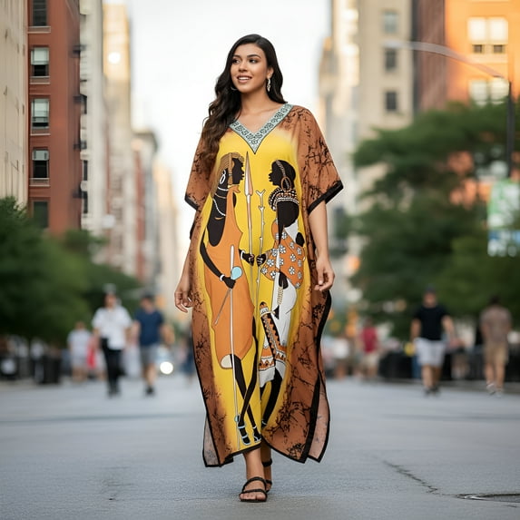 Women's Plus Size Kaftan Dresses Boho Long Maxi Dress Ladies Casual Hippie Kimono Sleeve Loose Caftan Online