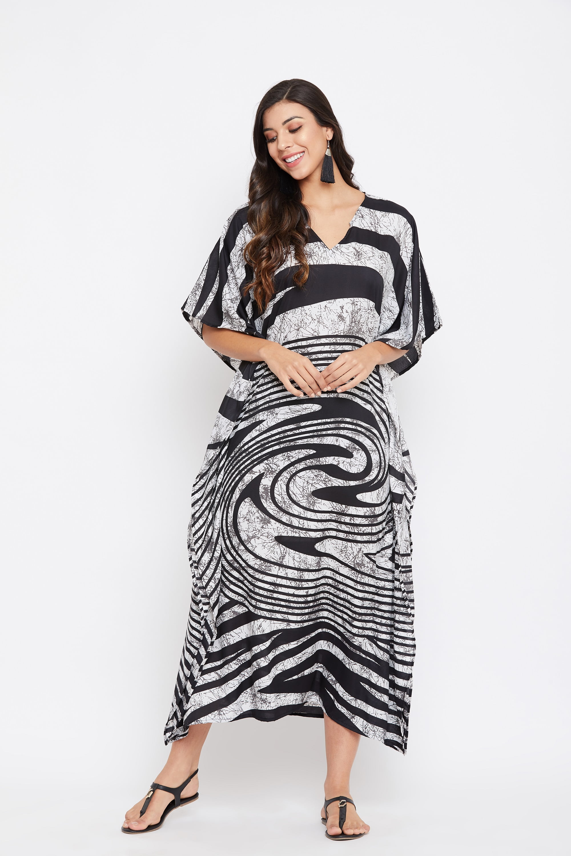 Style Black Kimono Long Maxi Kaftan For Plus Size Women