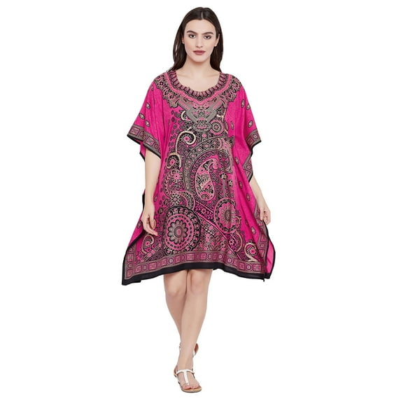 Women’s Plus Size Kaftan Tunic Short Casual Kimono Dress Ladies Caftan Beach Cover-Ups