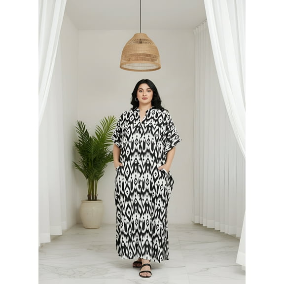 Women's Plus Size Kaftans Dress Printed Long Maxi Button Down Caftan Dresses