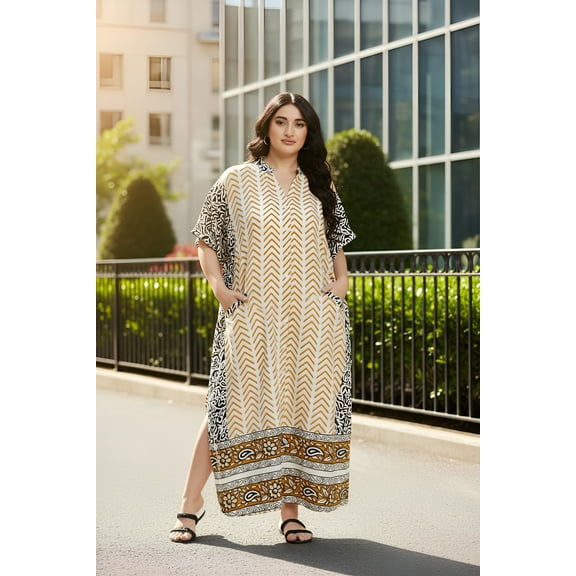 Women's Plus Size Kaftans Dress Printed Long Maxi Button Down Caftan Dresses