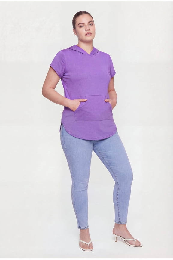 Women's Plus Size Kangaroo Pocket Hooded Top