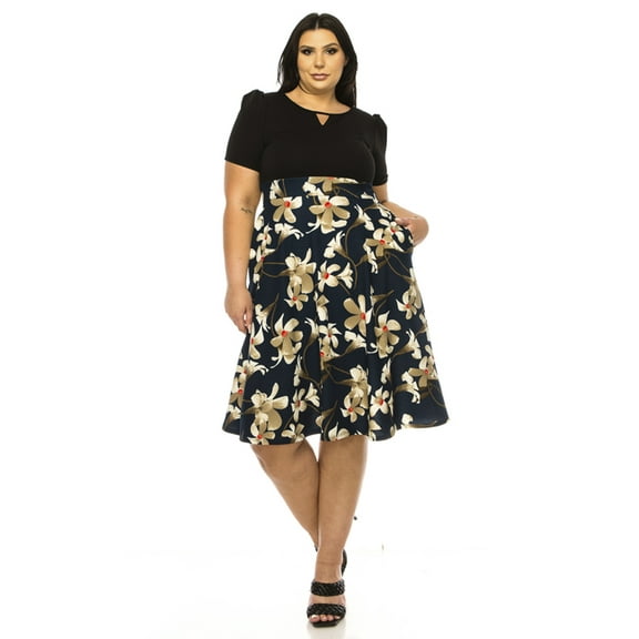 Women's Plus Size Knee-length Color Block Dress with Pockets