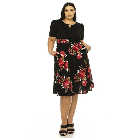 Women's Plus Size Knee-length Color Block Dress with Pockets