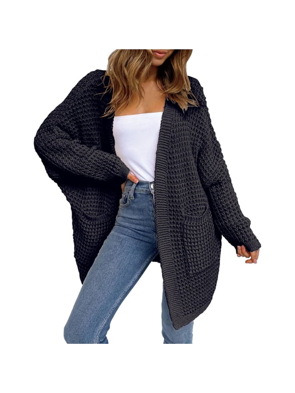 Women's Plus Size Knitted Cardigan, Long Open Front Sweater, Loose Fit Boho Chic Duster, Casual Lounge Wear, Oversized Cover Up Black XXL