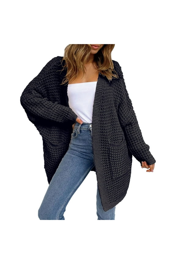 Women's Plus Size Knitted Cardigan, Long Open Front Sweater, Loose Fit Boho Chic Duster, Casual Lounge Wear, Oversized Cover Up Black XXL