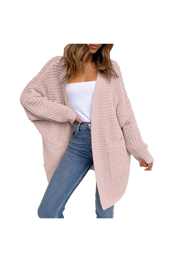 Women's Plus Size Knitted Cardigan, Long Open Front Sweater, Loose Fit Boho Chic Duster, Casual Lounge Wear, Oversized Cover Up Pink L