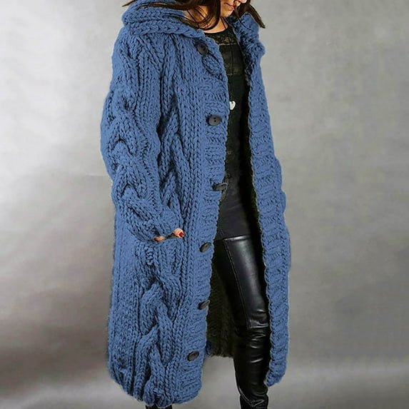 Women's Plus Size Knitted Sweater Cardigans Long Sleeve Hooded Casual Button Down Jacket Coats
