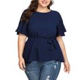 thumbnail image 1 of Women's Plus Size Knot Belted Blouse Short Sleeve Solid Shirt Tops Comfortable Casual Fashion Stylish Elegant Fit, 1 of 9