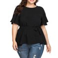 thumbnail image 1 of Women's Plus Size Knot Belted Blouse Short Sleeve Solid Shirt Tops Comfortable Casual Fashion Stylish Elegant Fit, 1 of 8