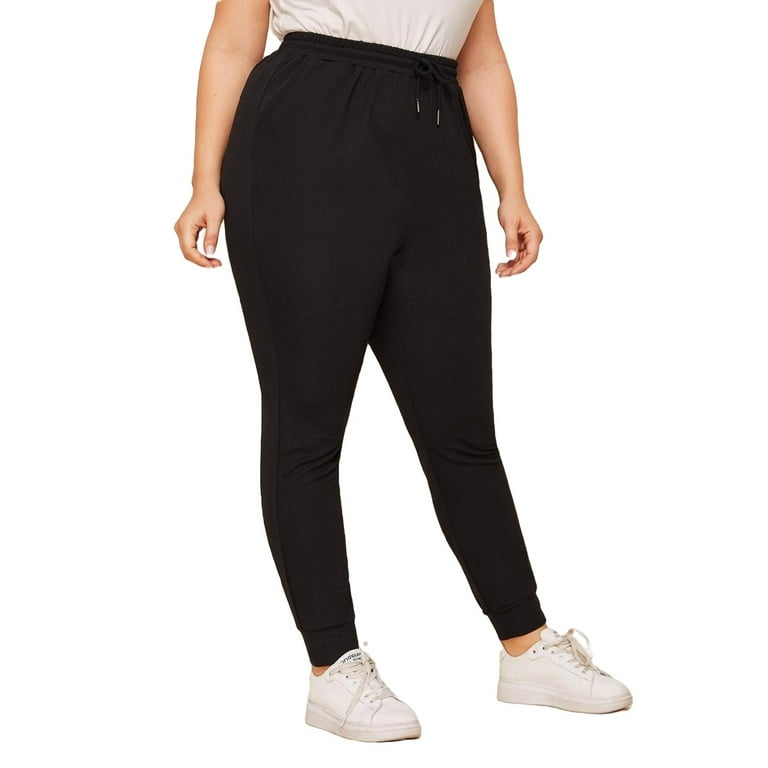 Women's Plus Size Knot Front Drawstring Waist Solid Pants High