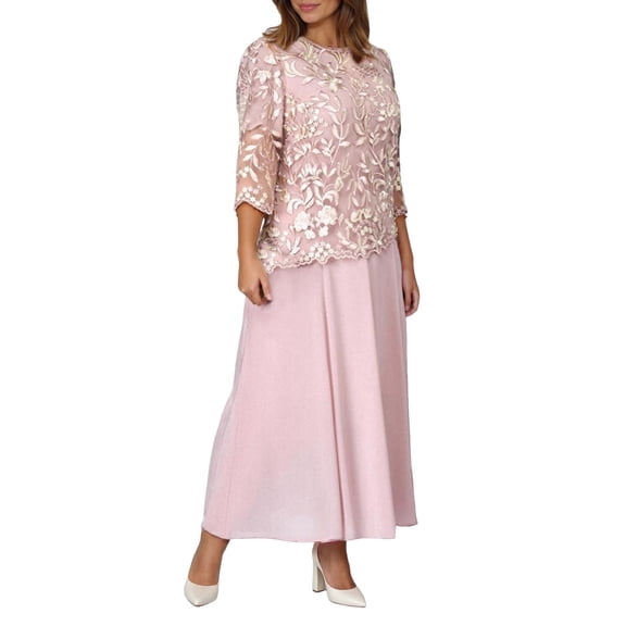 Women's Plus Size Lace 2 Piece Dress - Elegant Bride Evening Gown, 3/4 Sleeve, S-XXXXXL