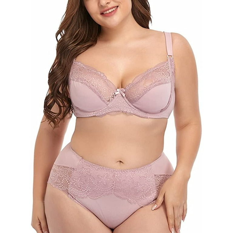 Women's Plus Size Lace Bra+Panty Underwear Set Comfortable Soft Full Cup  Sexy Lingerie Sets 38-48D 