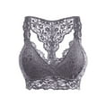 thumbnail image 1 of Women's Plus Size Lace Bra Removable Padded Sexy Racerback Breathable Bralette Plus Size Sports Bras,Gray,XL, 1 of 5