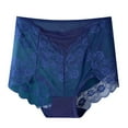 thumbnail image 1 of Women's Plus Size Lace Briefs High Waist Ultra-Thin Panties Full Coverage Mesh Breathable Underwear (Medium, Blue), 1 of 3