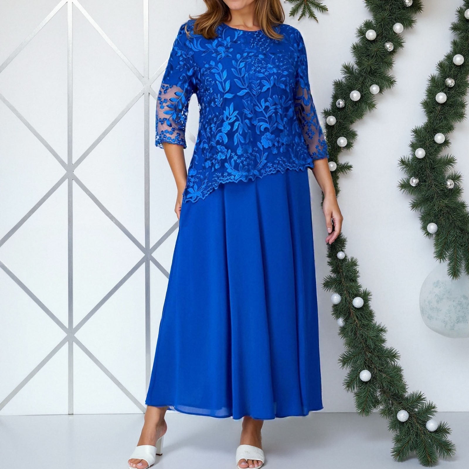 dresses for senior ladies Middle Elderly Women's Elegant Lace Dress Wedding Guest Business Daily Club Party Dress Formal Evening Gowns (Color : Blue, Size : XXX-Large) : Clothing, Shoes & Jewelry Ovbmpzd House Dresses for Older Women Plus Size Maxi Gray Dress Short Sleeve Long Dresses Womens Formal Dresses S Whether youre gardening Clothes for Senior Women -
