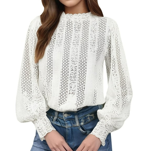 Women's Plus Size Lace Shirt High Neck Long Sleeve Elegant Stretch Top Casual Belted T-Shirt Slim Fit Blouse