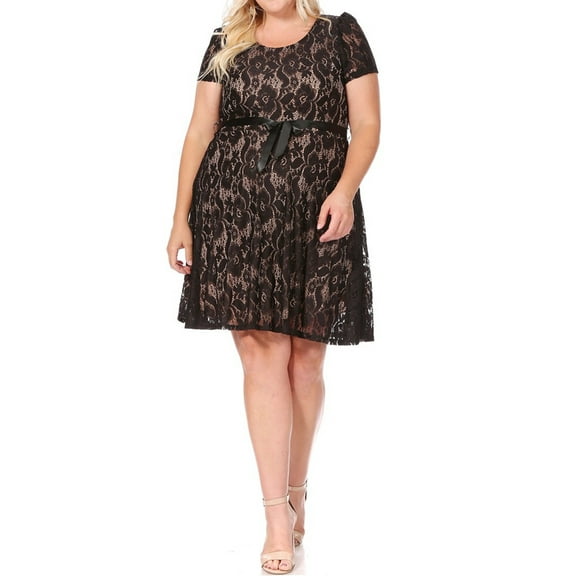 Women's Plus Size Lace Short Sleeve Party Midi Dress