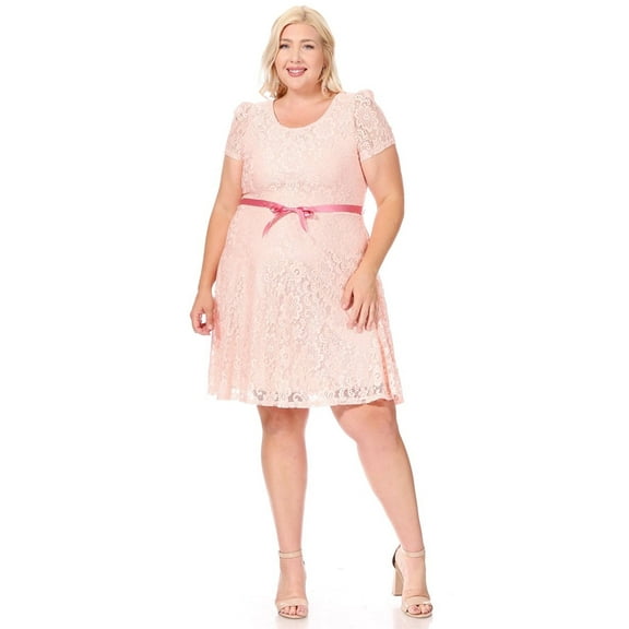 Women's Plus Size Lace Short Sleeve Party Midi Dress