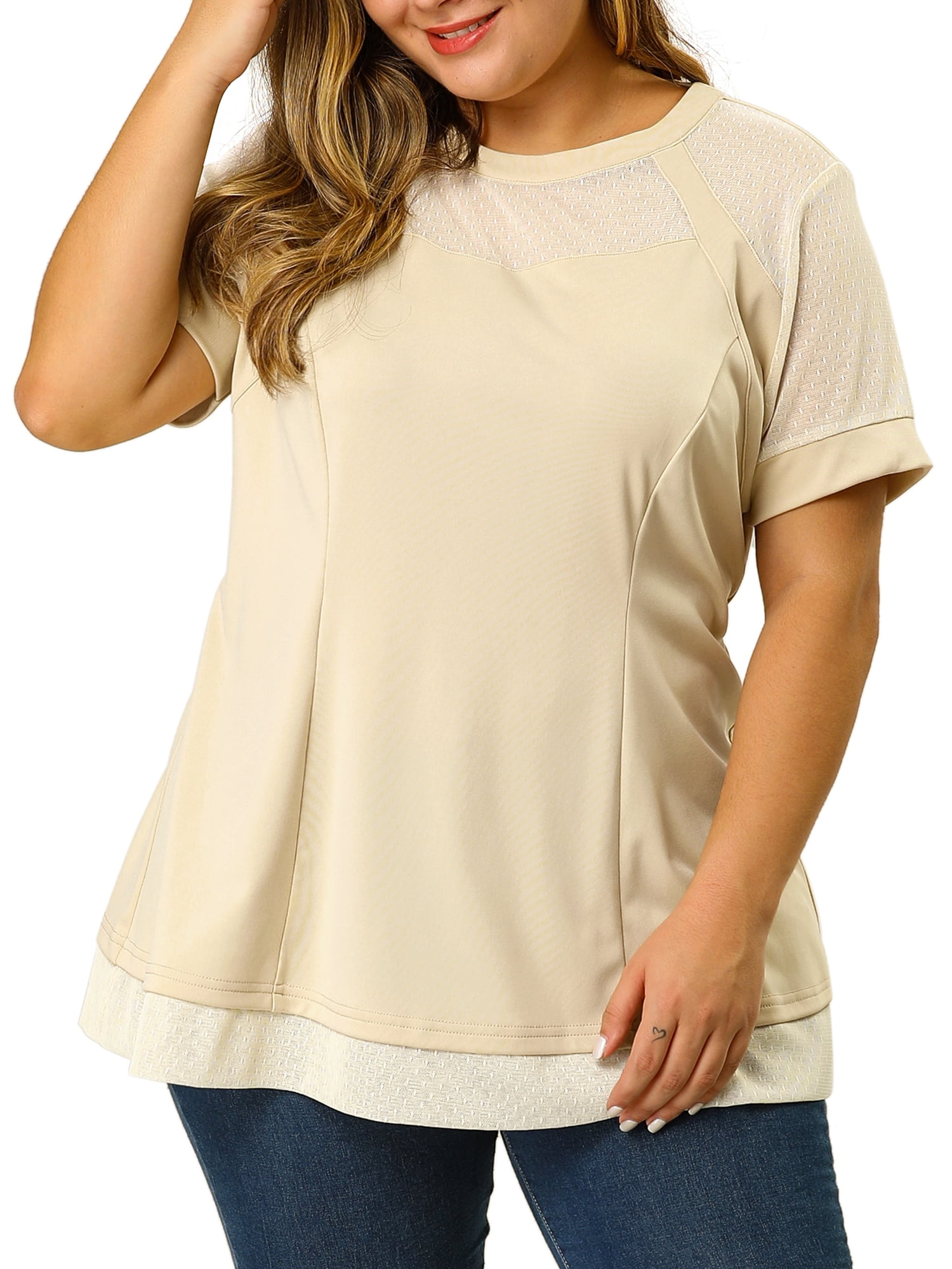 Women's Plus Size Lace Short Sleeve Swing Mesh Peplum Top - Walmart.com, image size:1500x2000