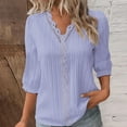 thumbnail image 1 of Women's Plus Size Lace Trim Blouse, 3/4 Sleeve V Neck Elegant Shirt, Solid Color Puff Sleeve Tops for Work, Casual Wear, Everyday Outfits and Special Occasions BU3 XL, 1 of 5