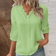 thumbnail image 1 of Women's Plus Size Lace Trim Blouse, 3/4 Sleeve V Neck Elegant Shirt, Solid Color Puff Sleeve Tops for Work, Casual Wear, Everyday Outfits and Special Occasions JN L, 1 of 5