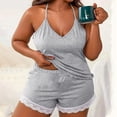 thumbnail image 1 of Women's Plus Size Lace Trim Pajama Set Short Sleeveless Top & Shorts 2 Piece Sleepwear Set Cute Pajamas Women Womens Lounging Pajamas Family Pajamas Pajamas Women Size Womens Plaid Pajama Pant Womens, 1 of 6