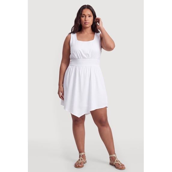 Women's Plus Size Lace Up Back Empire Waist Sleeveless Mini Dress