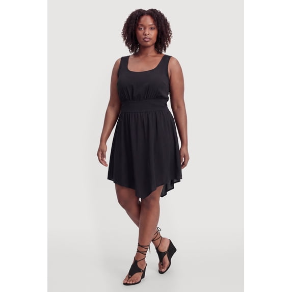 Women's Plus Size Lace Up Back Empire Waist Sleeveless Mini Dress