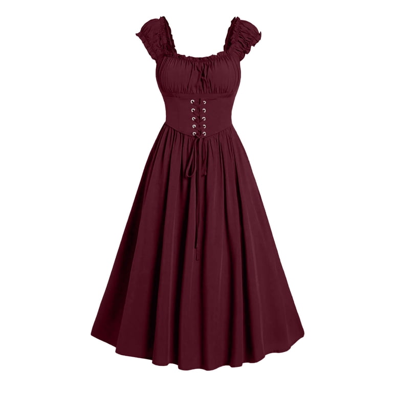 ZQUUVOU Women's Plus Size Lace Up Gothic Short Sleeve Shaping With Straps  Long Dress Burgundy - Walmart.com