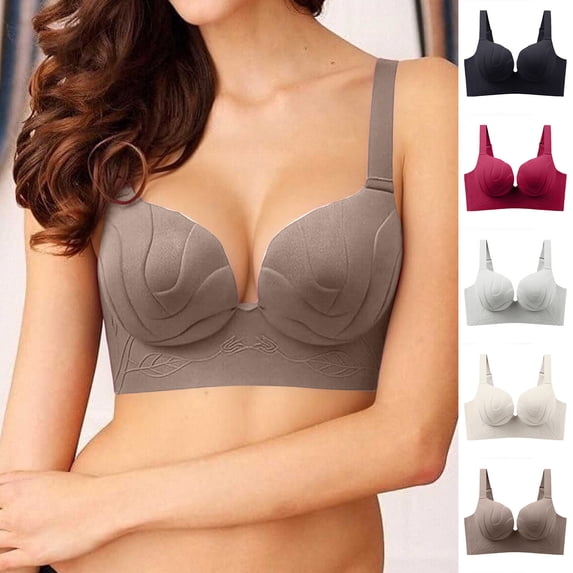 Women's Plus Size Large Bust Lifting Support Bra, Wireless Push Up Anti-Sagging Comfort Bra for Daily Wear, Soft Wirefree Seamless Full Cup Bra | TruBelle,Beige 85BC
