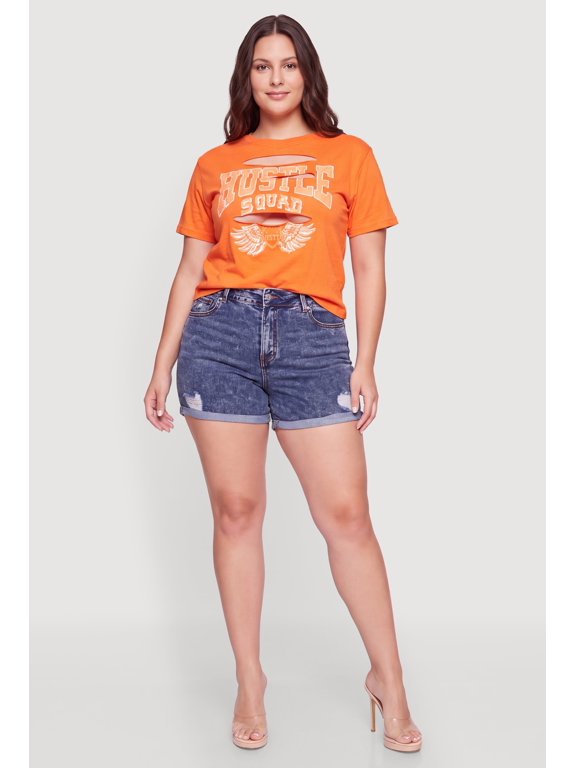 Women's Plus Size Laser Cut Hustle Squad Graphic Tee