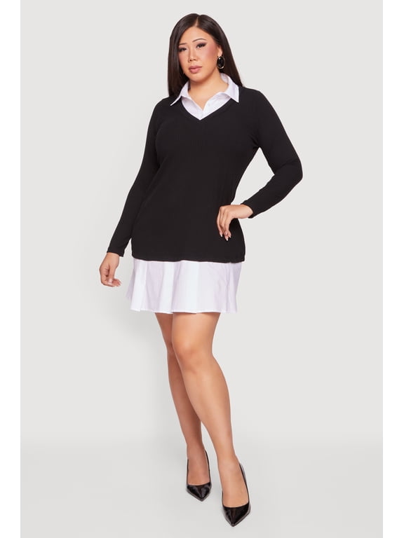 Women's Plus Size Layered Look Mini Shirt Dress