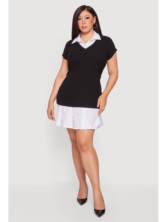 Women's Plus Size Layered Look Short Sleeve Polo Dress