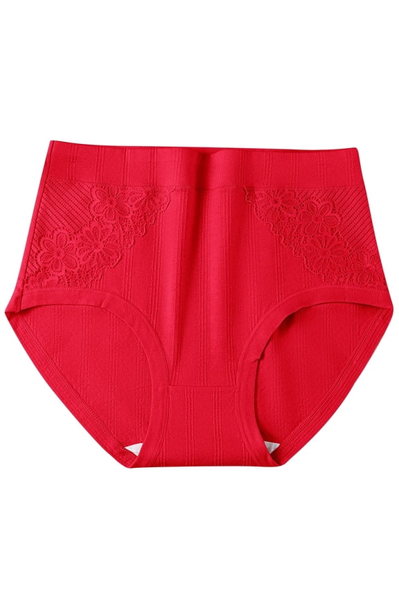 Women's Plus Size Leak-Proof Underwear High Waist Cotton Briefs Tummy Control Full Coverage Lace Trim Breathable Comfort Daily Wear