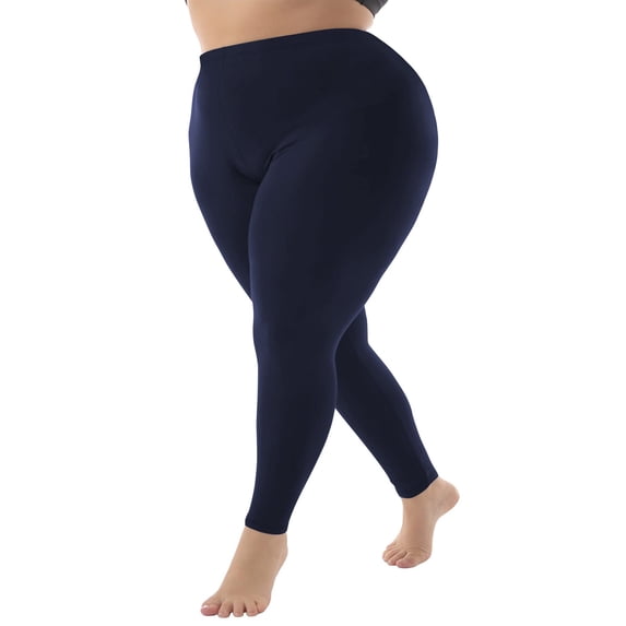 Women's Plus Size Leggings, High Elasticity 4-Way Stretch Cotton Spandex Solid Color Leggings, Soft Breathable Workout Yoga Pants for Lounge, Casual Wear, Spring and Fall-Navy