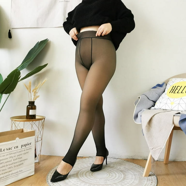 Women's Plus Size Leggings Warm Lined Pantyhose High Waist Slim Stretchy  Tights for Winter Match with Dress Black 220g Step On