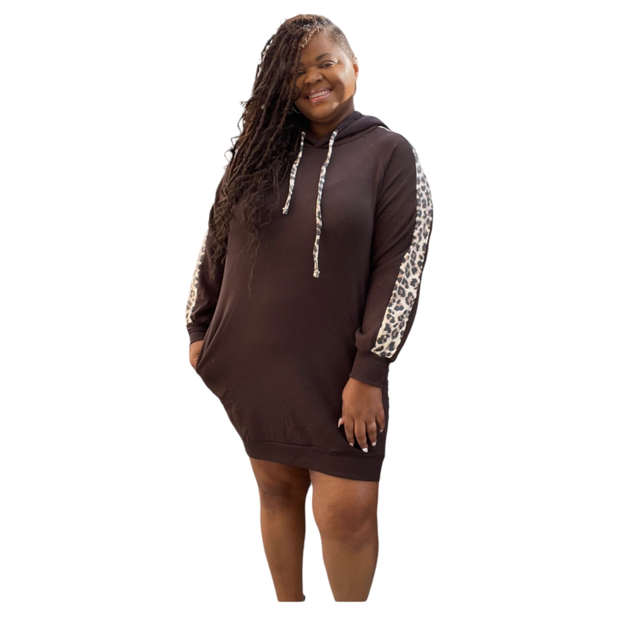 Women's Plus Size Leopard Hoodie Dress With Pockets - Walmart.com