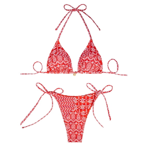 Women's Plus Size Leopard Print Halter Bikini Top Tie Backless String Bathing Suit Swim Tops