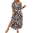 thumbnail image 1 of Women's Plus Size Leopard Print Short Sleeve Maxi Dress with Side Slit for Elegant Summer Wear 95% Polyester 5% Spandex, 1 of 6