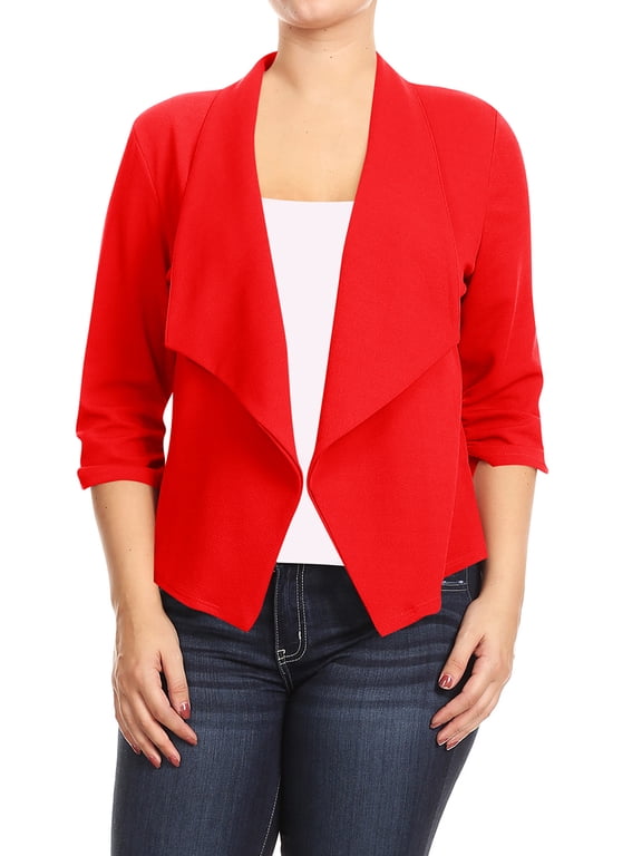 Women's Plus Size Lightweight Draped Neck Open Front Solid Blazer Jacket