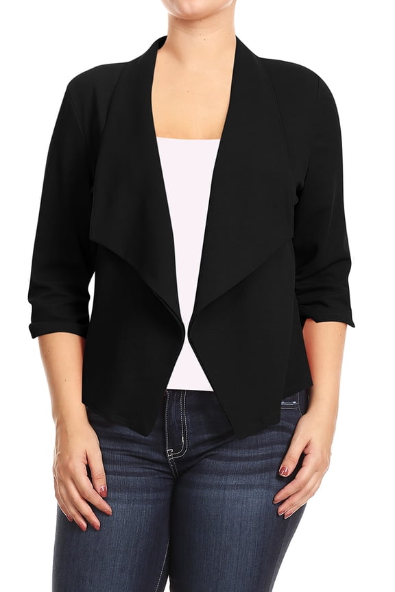 Women's Plus Size Lightweight Draped Neck Open Front Solid Blazer Jacket
