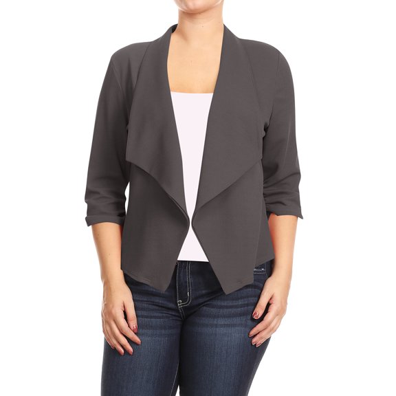 Women's Plus Size Lightweight Draped Neck Open Front Solid Blazer Jacket